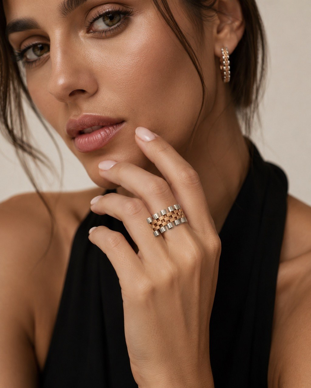 18K Two-Tone Gold Statement Ring – 11mm | Size 9 | Unisex