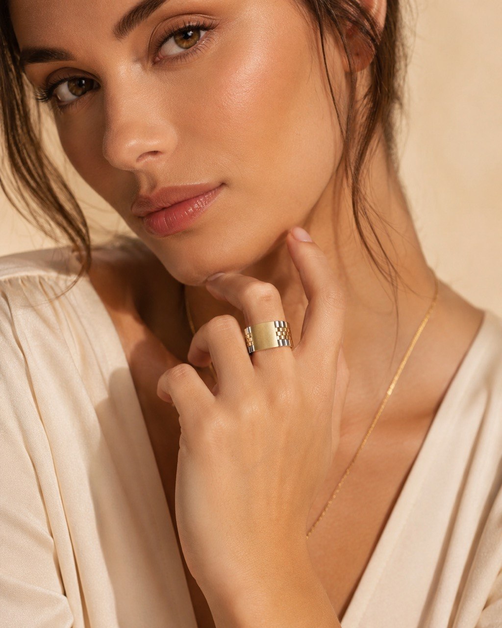 18K Two-Tone Gold Statement Ring – 11mm | Size 9 | Unisex