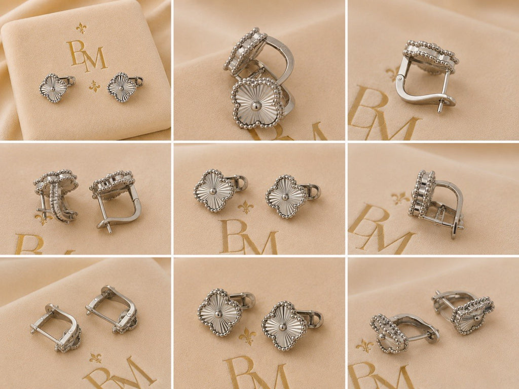 18K White Gold Clover Earrings – 5g