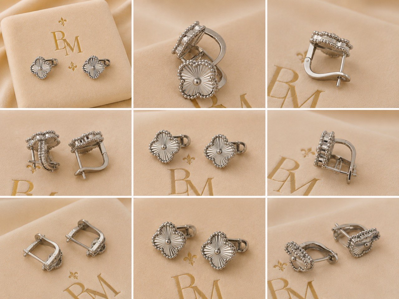 18K White Gold Clover Earrings – 5g
