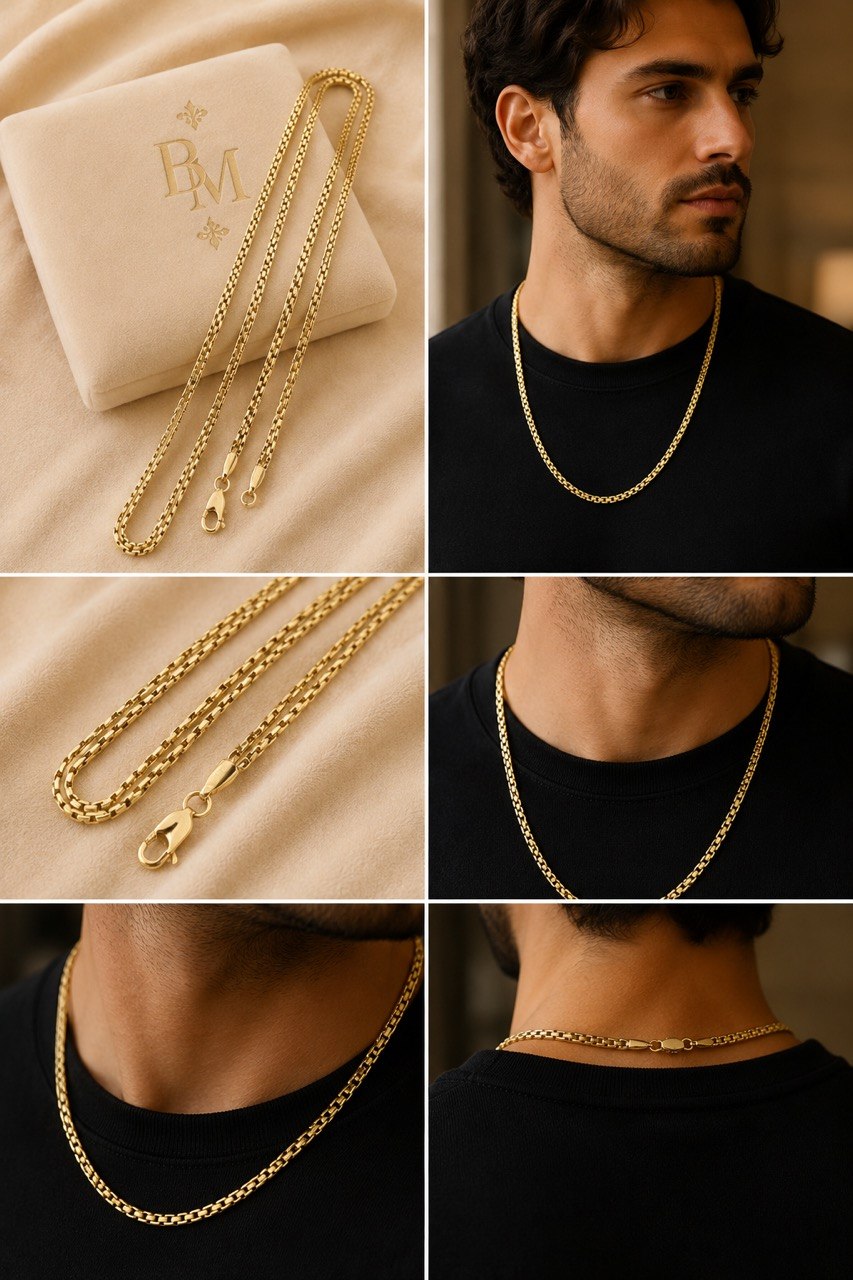 18K Yellow Gold Box Chain Necklace – 21.5" | 2.5mm | Unisex