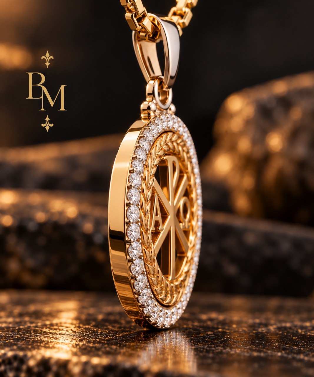 Custom 18K Gold & Diamond Faith Pendant – Chi Rho