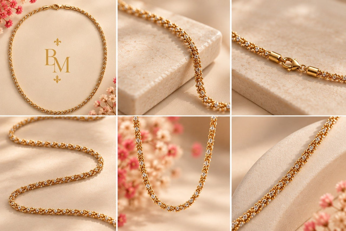 18K Two-Tone Gold Popcorn Chain Necklace – Yellow & White Gold | 18” | 8.8g
