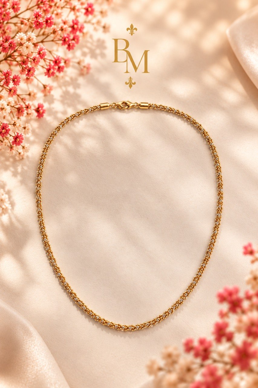 18K Two-Tone Gold Popcorn Chain Necklace – Yellow & White Gold | 18” | 8.8g