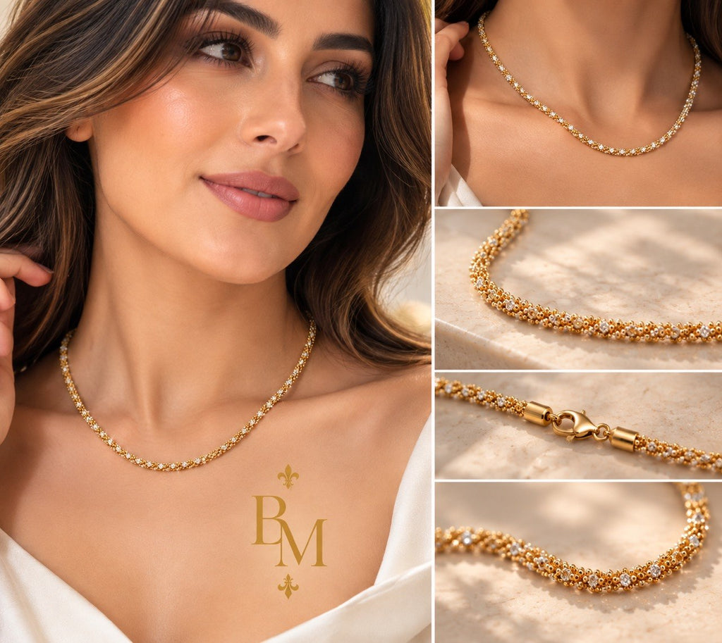18K Two-Tone Gold Popcorn Chain Necklace – Yellow & White Gold | 18” | 8.8g