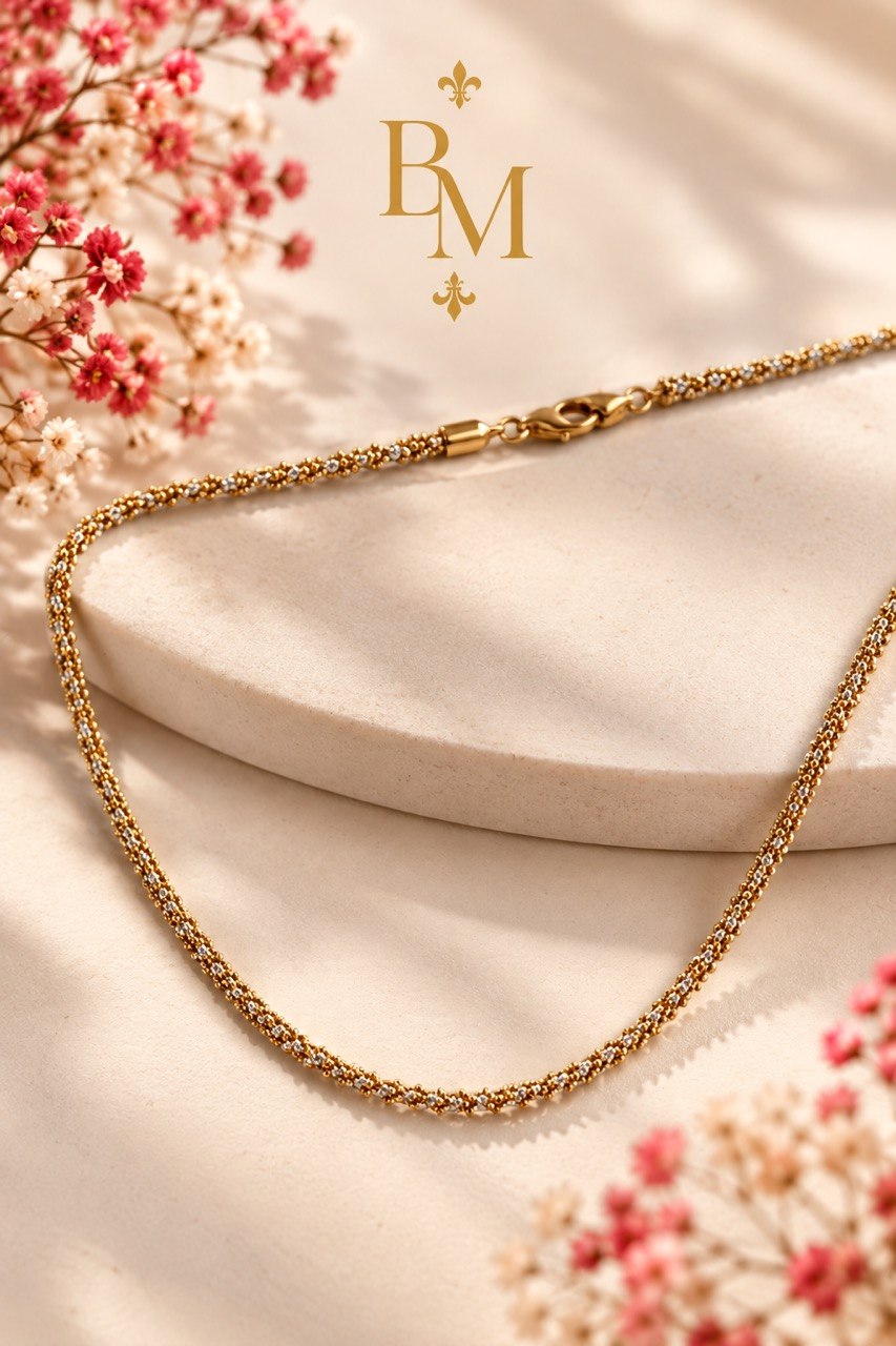 18K Two-Tone Gold Popcorn Chain Necklace – Yellow & White Gold | 18” | 8.8g