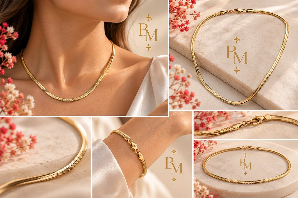 18K Solid Gold Snake Chain Necklace & Bracelet Set | 16” & 8” | 16.3g