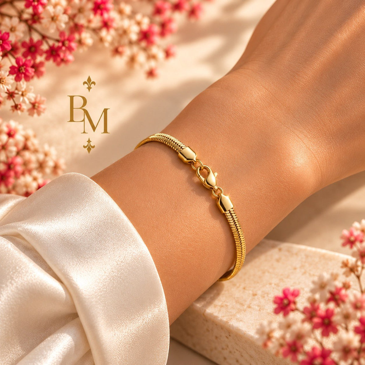 18K Solid Gold Snake Chain Necklace & Bracelet Set | 16” & 8” | 16.3g