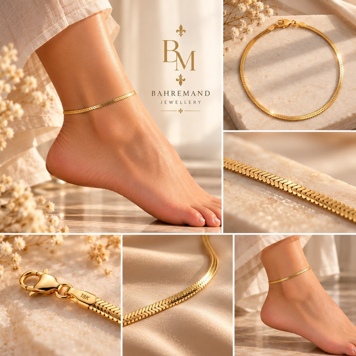 18K Solid Gold Snake Chain Anklet – 10” | 4.1g